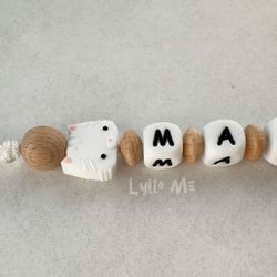 Napphållare med namn Cat White/ Wood  / WHITE (max 5 bokstäver)