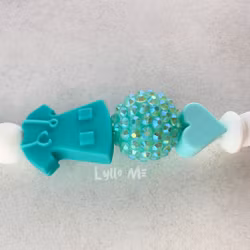 ID CARD/ KEY HOLDER with optional text with bling DAISY WHITE/ GREEN- TURQUOISE