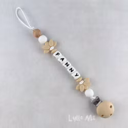 Pacifier holder with name - HALF DAISY WHEAT (max 5 letters) with SILICONE CLIPS