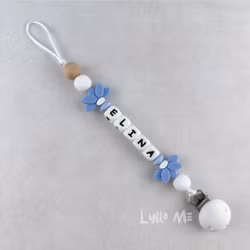 Pacifier holder with name - HALF DAISY CORNFLOWER (max 5 letters) with SILICONE CLIPS