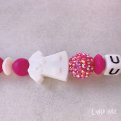 ID CARD/ KEY HOLDER with text - with bling HEART FUCHSIA