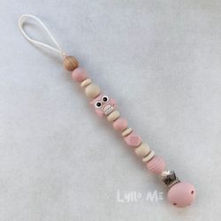 NAPPHÅLLARE med Silikon clips - OWL - LIGHT OLD PINK/LINNEN