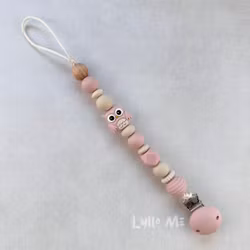 PACIFIER HOLDER with Silicone clip - OWL - LIGHT OLD PINK/LINNEN