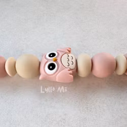 PACIFIER HOLDER with Silicone clip - OWL - LIGHT OLD PINK/LINNEN