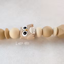 PACIFIER with Silicone clip - OWL - BEIGE/ OATMEAL/LINEN