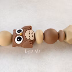 PACIFIER with Silicone clip - OWL - BROWN / OATMEAL/HAZELNUT