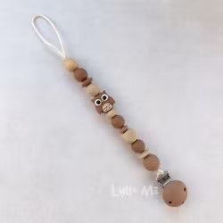 PACIFIER with Silicone clip - OWL - BROWN / OATMEAL/HAZELNUT