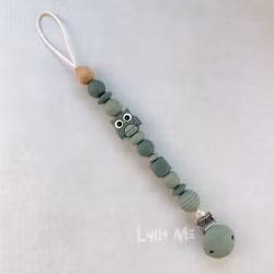 PACIFIER HOLDER with Silicone clips - OWL - DARK OLD GREEN/ OLD GREEN