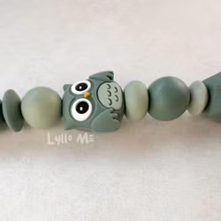 PACIFIER HOLDER with Silicone clips - OWL - DARK OLD GREEN/ OLD GREEN