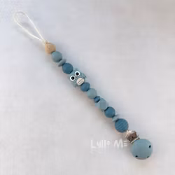 PACIFIER HOLDER with Silicone clips - OWL - GRAY BLUE/ ARCTIC BLUE