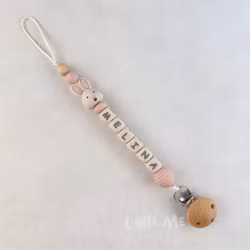 Pacifier holder with name BUNNY round - Light Old Pink / CREAM