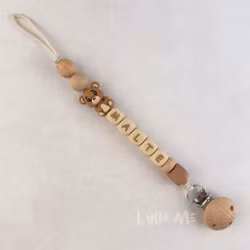Pacifier holder with name NALLE Light Brown /WHEAT