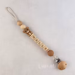 Pacifier holder with name NALLE Milkchocolate/WHEAT