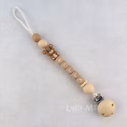 Pacifier holder with silicone clip WHEAT with name NALLE / OATMEAL