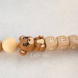 Pacifier holder with silicone clip WHEAT with name NALLE / OATMEAL