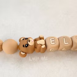 Pacifier holder with silicone clip OATMEAL with name NALLE / OATMEAL