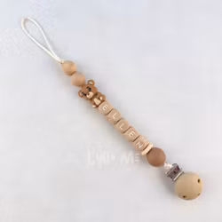 Pacifier holder with silicone clip OATMEAL with name NALLE / OATMEAL