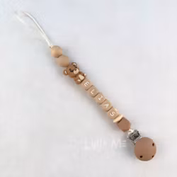 Pacifier holder with silicone clip HAZELNUT with name TALLE / OATMEAL
