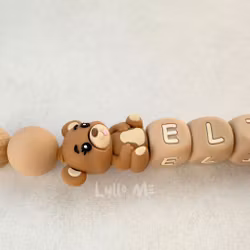 Pacifier holder with silicone clip HAZELNUT with name TALLE / OATMEAL