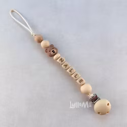 Pacifier holder with Silicone clip with name LITTLE BEAR Wheat /WHEAT