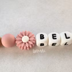 Pacifier holder with wooden clip with name DAISY Blossom /WHITE