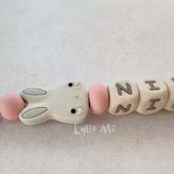 PACIFIER with name -BUNNY - WOOL- BLOSSOM / CREAM