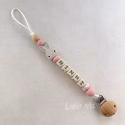 PACIFIER with name -BUNNY - WOOL- BLOSSOM / CREAM