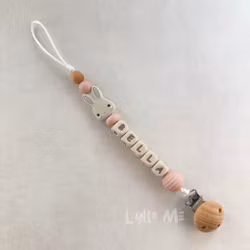 PACIFIER HOLDER with name -BUNNY - WOOL- LIGHT OLD PINK/ CREAM