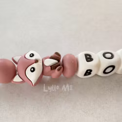 Pacifier holder with name -FOX ROSE / WHITE