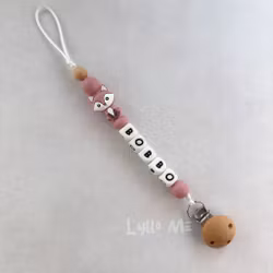 Pacifier holder with name -FOX ROSE / WHITE