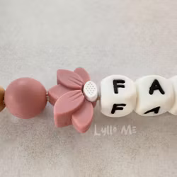 Pacifier holder with Silicone Clips with name - HALF DAISY ROSE (max 5 letters) with SILICONE CLIPS
