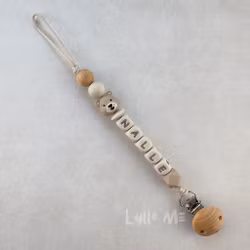 Pacifier holder with name - Little Bear - BEIGE / CREAM