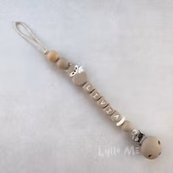 Pacifier holder - Silicone Clips with name FOX TAUPE / TAUPE