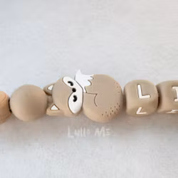 Pacifier holder - Silicone Clips with name FOX TAUPE / TAUPE