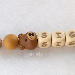 Pacifier holder with name - Little Bear - LIGHT BROWN - ALMOND 1 /WHEAT