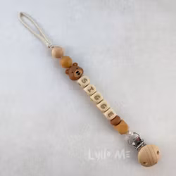Pacifier holder with name - Little Bear - LIGHT BROWN - ALMOND 1 /WHEAT