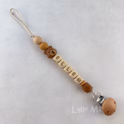 Pacifier holder with name - Little Bear - LIGHT BROWN - ALMOND 2 /WHEAT