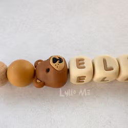 Pacifier holder with name - Little Bear - LIGHT BROWN - ALMOND 2 /WHEAT