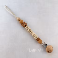 Pacifier holder with name - Little Bear - LIGHT BROWN - BUTTERUM / ALMOND /WHEAT