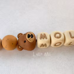 Pacifier holder with name - Little Bear - LIGHT BROWN - BUTTERUM / ALMOND /WHEAT