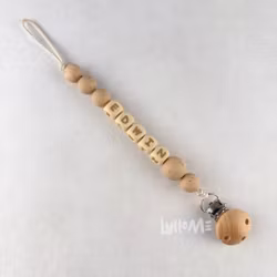 Pacifier holder with name Wood with Speckles /WHEAT