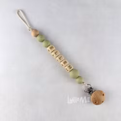 Pacifier holder with name Pistachio with speckles /WHEAT