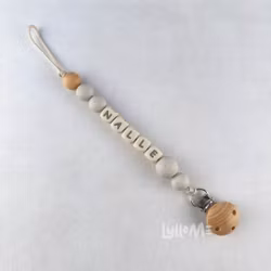 Pacifier holder with name Light Grey with speckles /CREAM