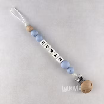 Napphållare med namn Light Powder blue with speckles /WHITE