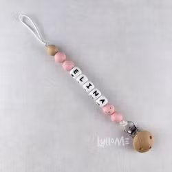 Pacifier holder with name Pink with speckles /WHITE