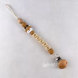 Pacifier holder with name Baby Deer Salted Caramel /WHEAT