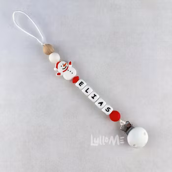 Napphållare med Silikonclips namn Glad Snögubbe / WHITE