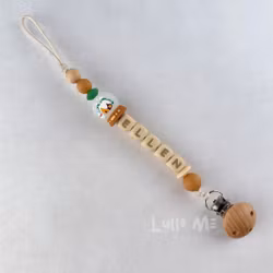 Pacifier holder with name Snow Globe /WHEAT