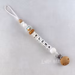 Pacifier holder with name Snow Globe /WHITE
