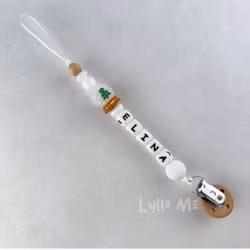 Pacifier holder with name Snow Globe /WHITE